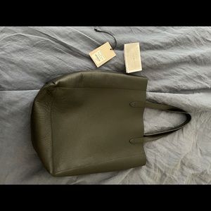 Cuyana Tall Structured Tote Black with Ruby inter